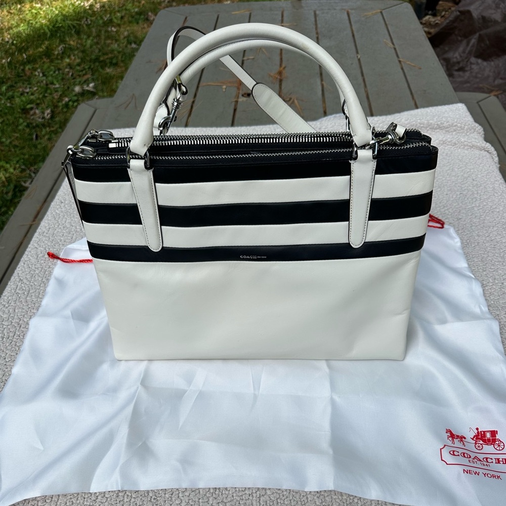 Coach Black and White Striped Borough Bag, NWT